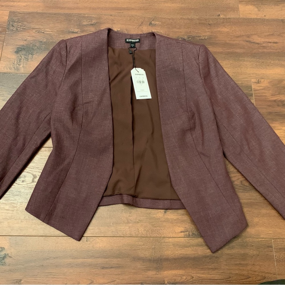 Express Burgandy tweed mini blazer, size 0, NWT
